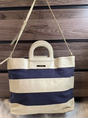 Burberry Stripped Leather Canvas Tote Large